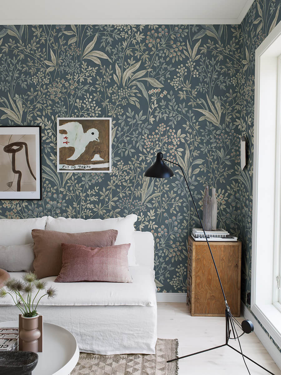 Muros con textura decoración de living moderno hecha a partir de papel mural con diseño