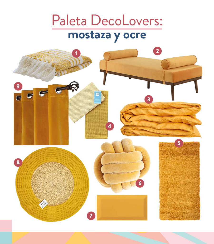 selección de productos de decoración en ocre amarillo