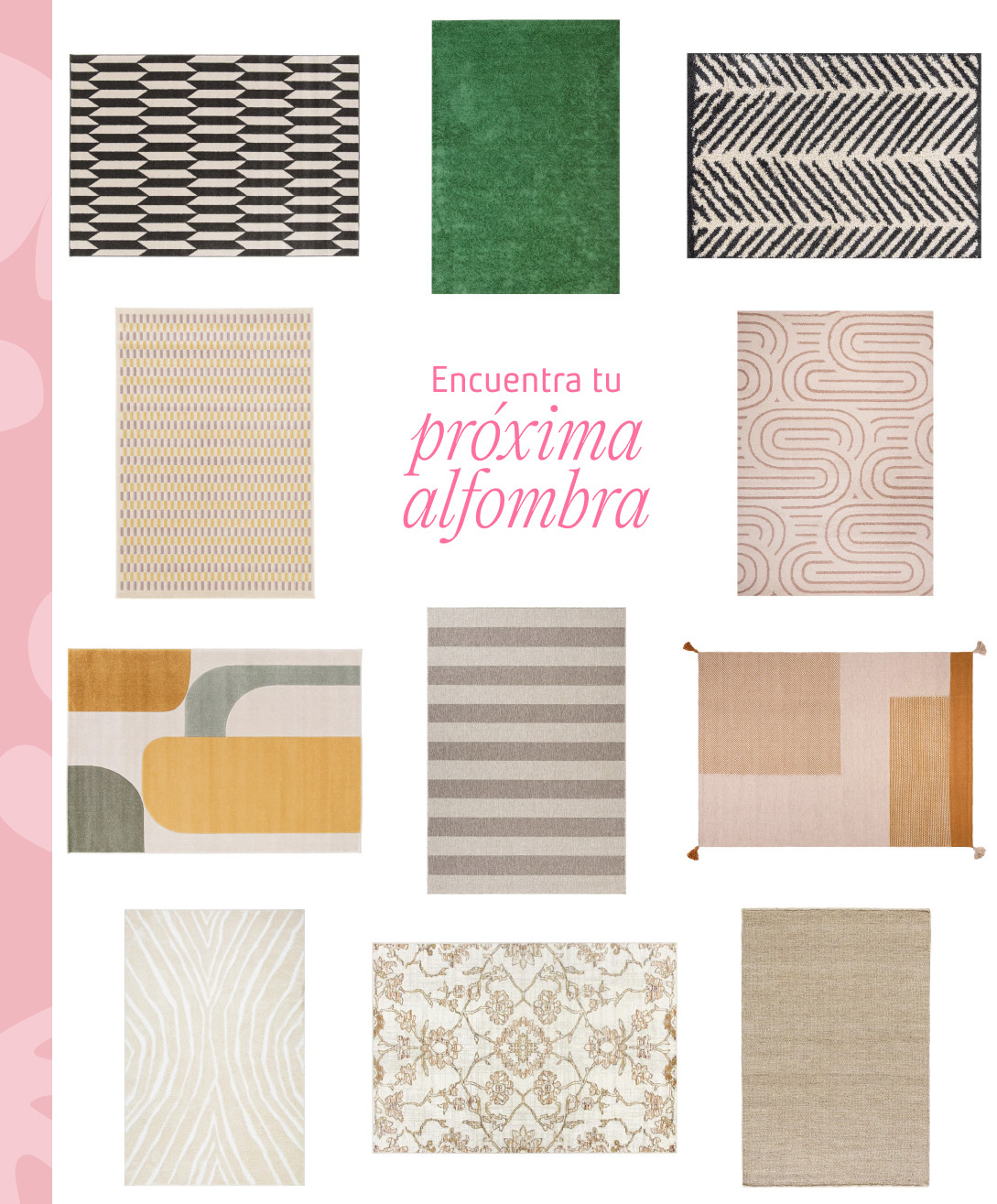 Moodboard Sodimac con diferentes alfombras para el living