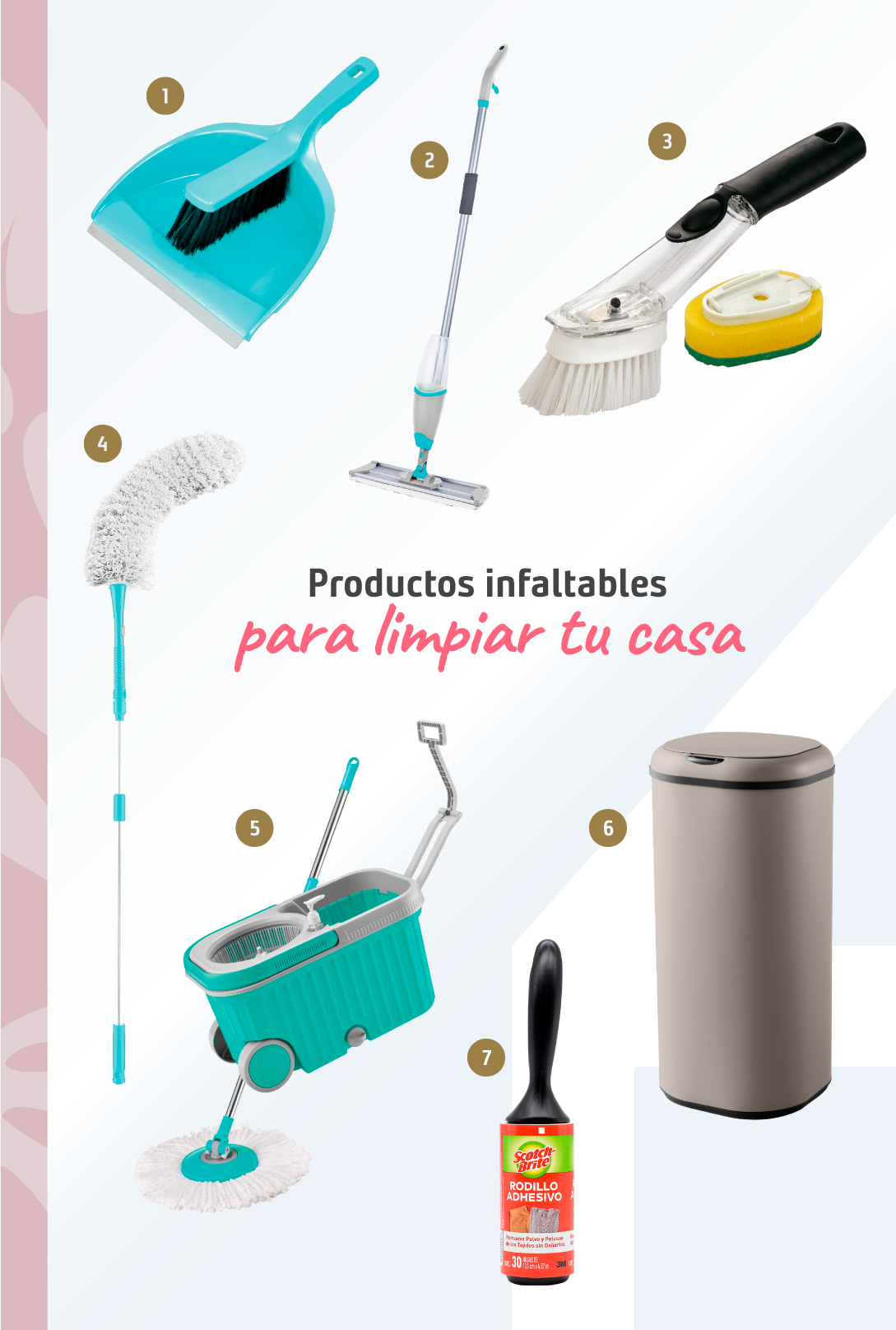 Moodboard de productos de limpieza disponibles en Sodimac