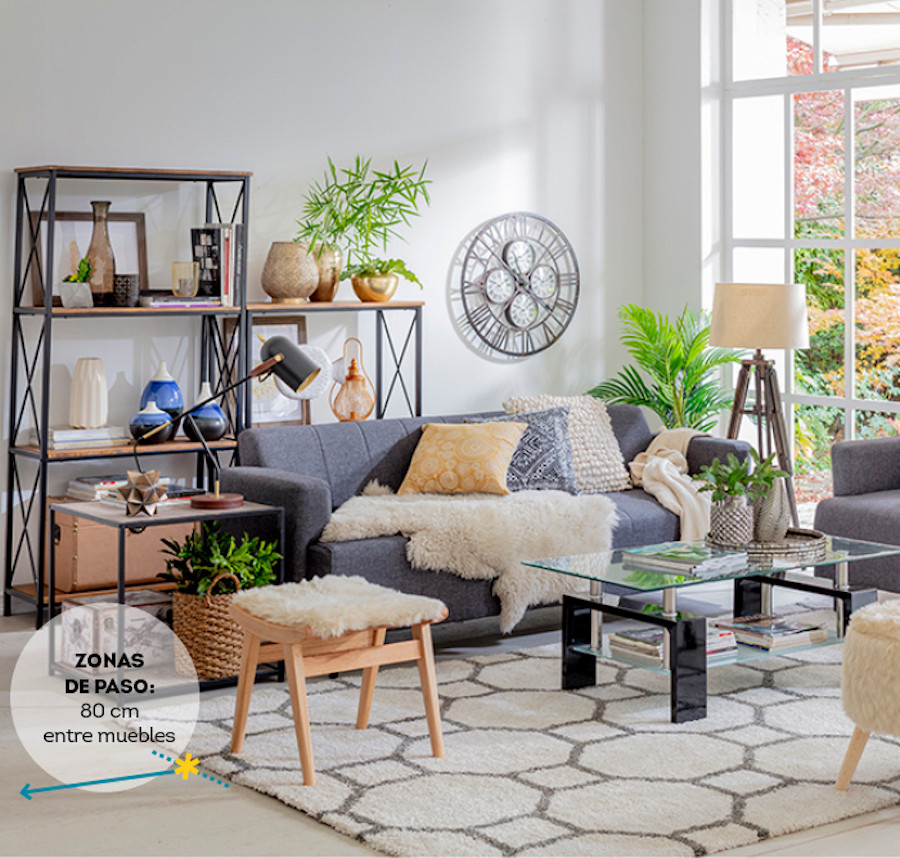 Sala de estar de tonos neutros y estilo moderno industrial.