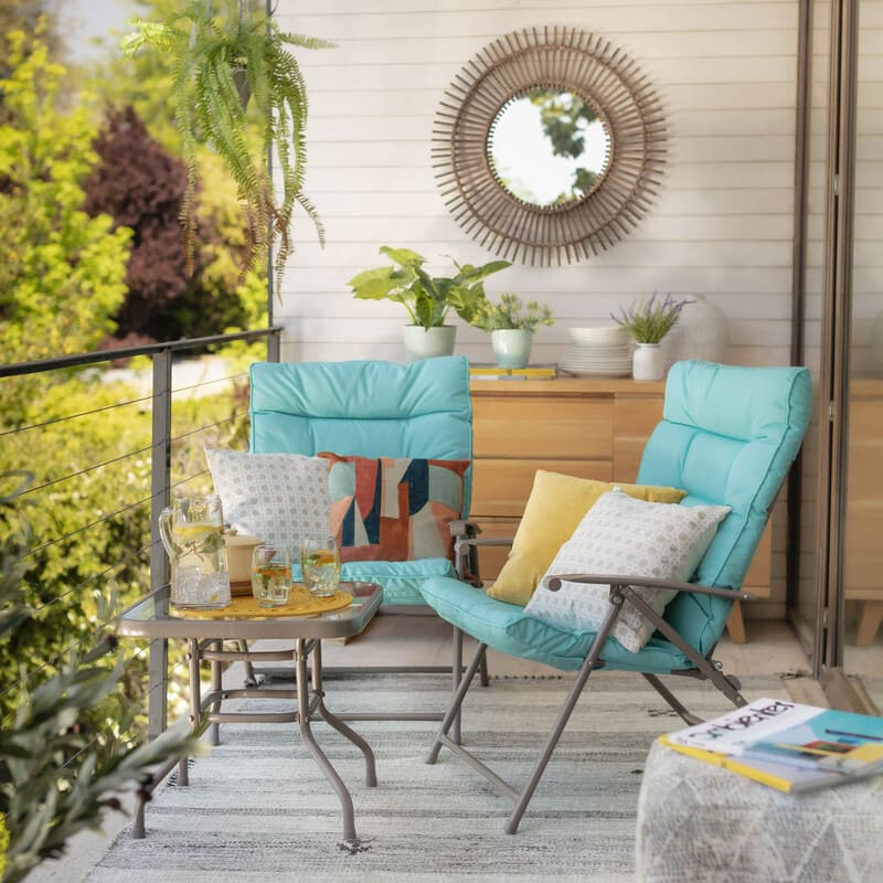 Accesorios de colores Juego de balcón de metal con detalles coral, turquesa y amarillo.